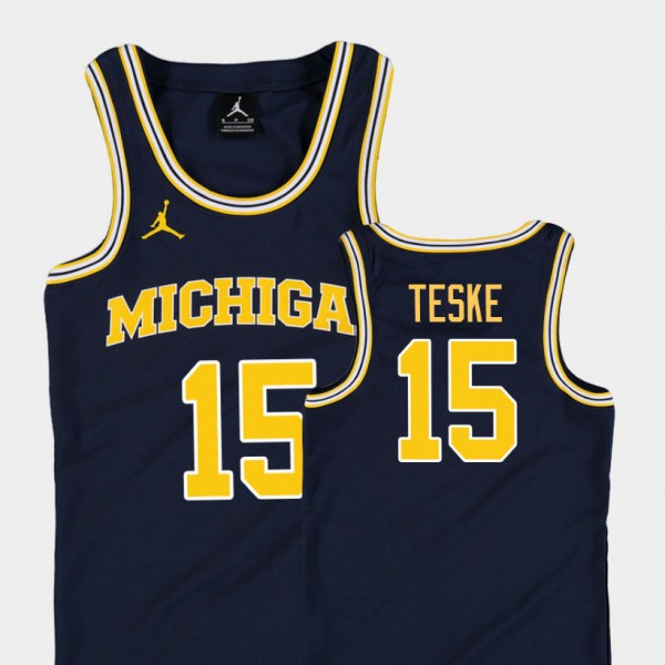 Michigan Wolverines #15 Youth Jon Teske Jersey Navy NCAA Replica College Basketball Jordan